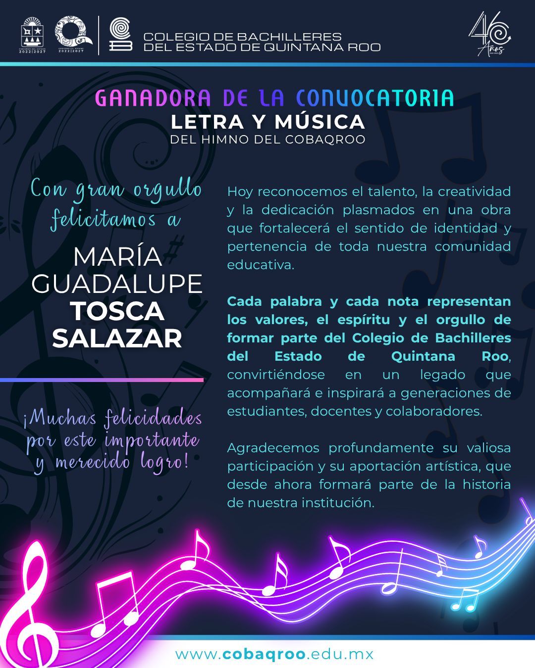 Ganadora del Himno COBAQROO — María Guadalupe Tosca Salazar